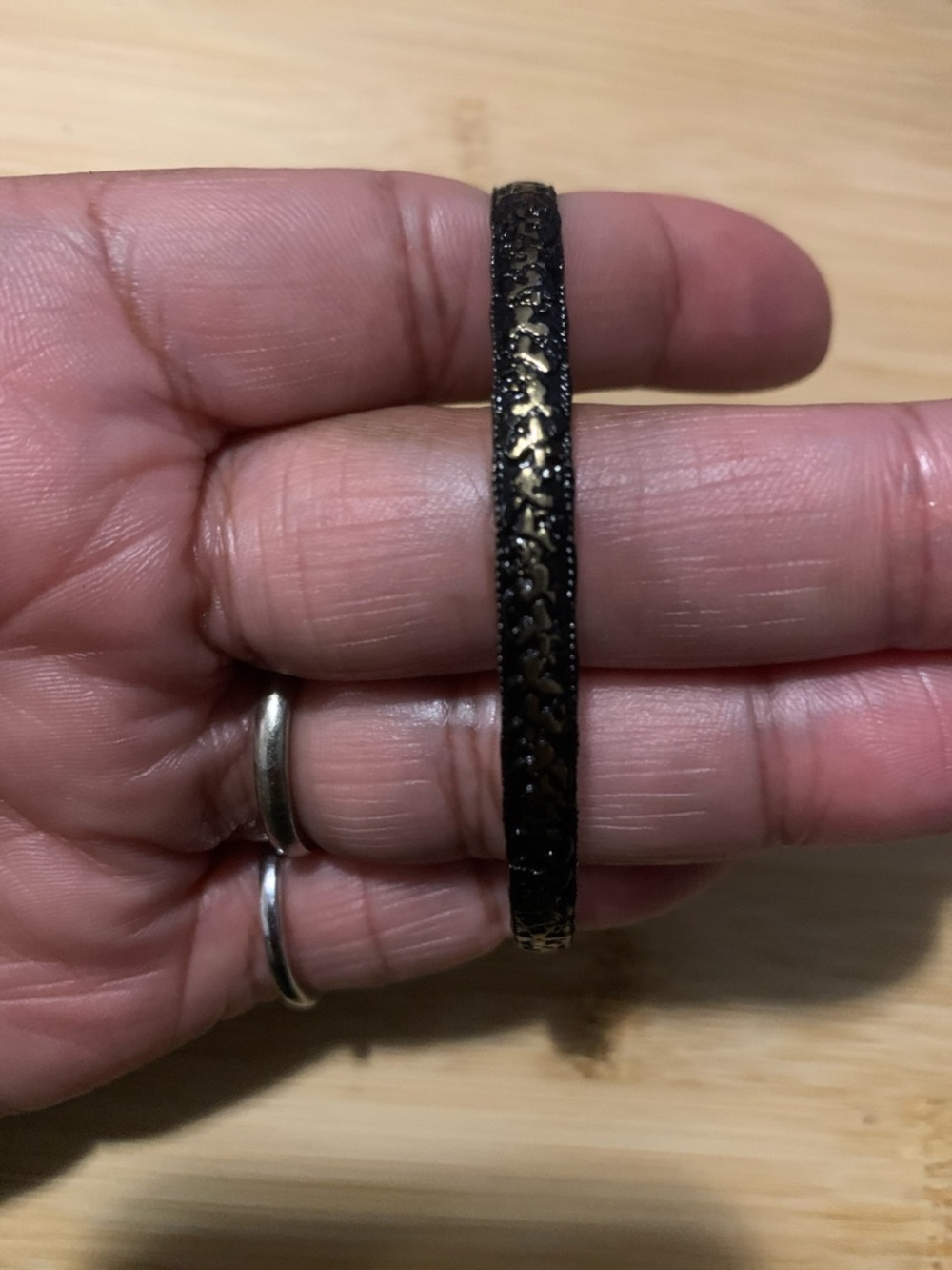 Black and Gold Engraved Bangle Bracelet